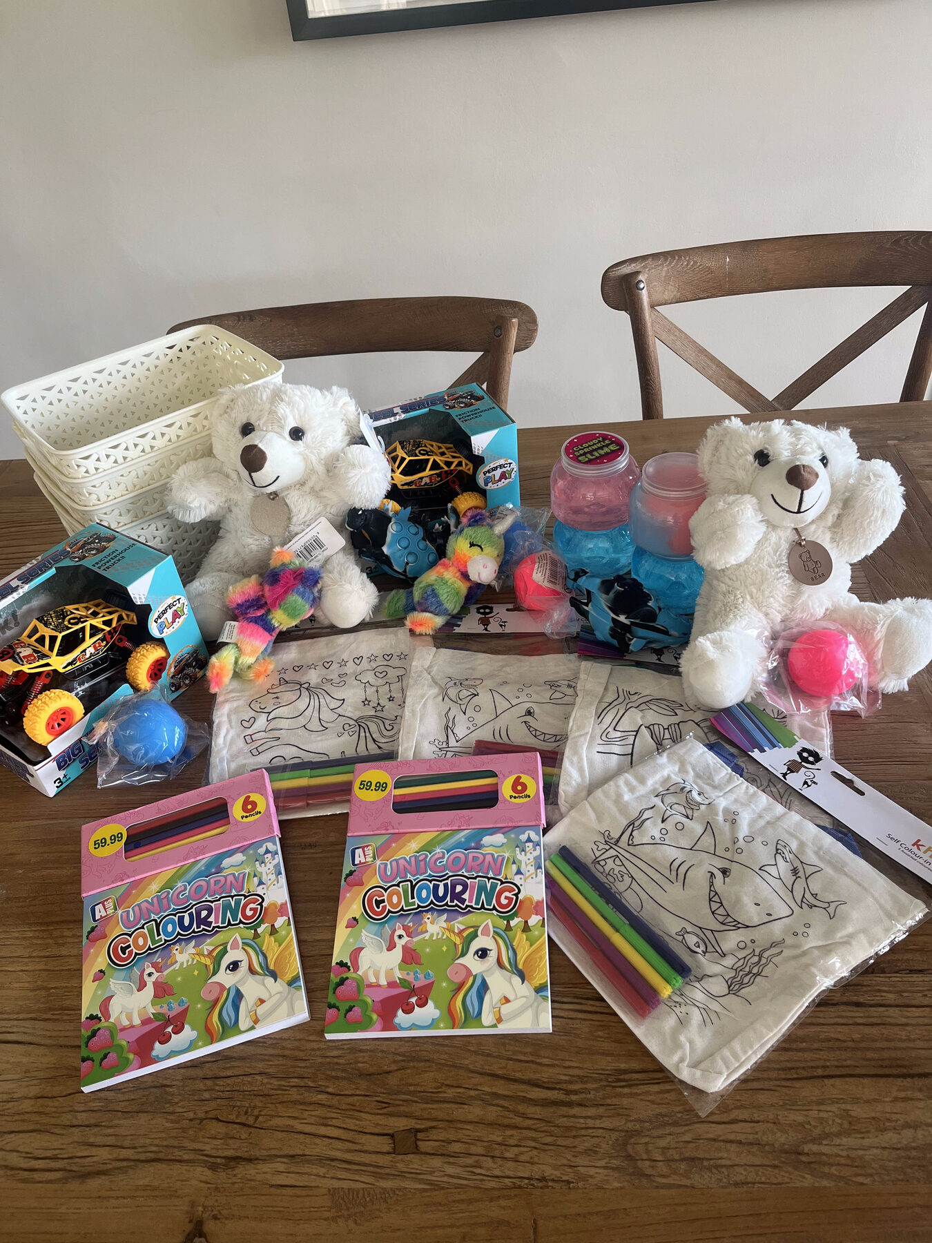 Teddies, slime and toys collected for the care baskets